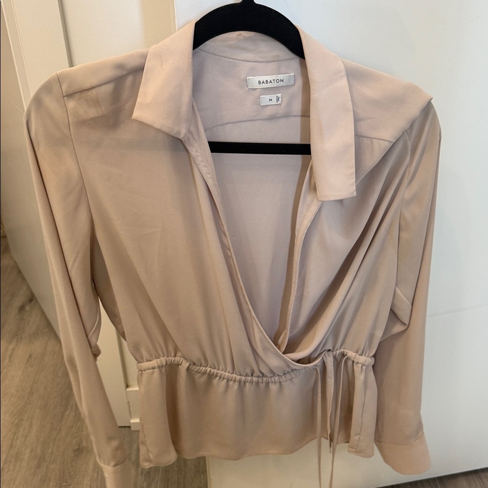 Babaton Light Beige Wrap Blouse